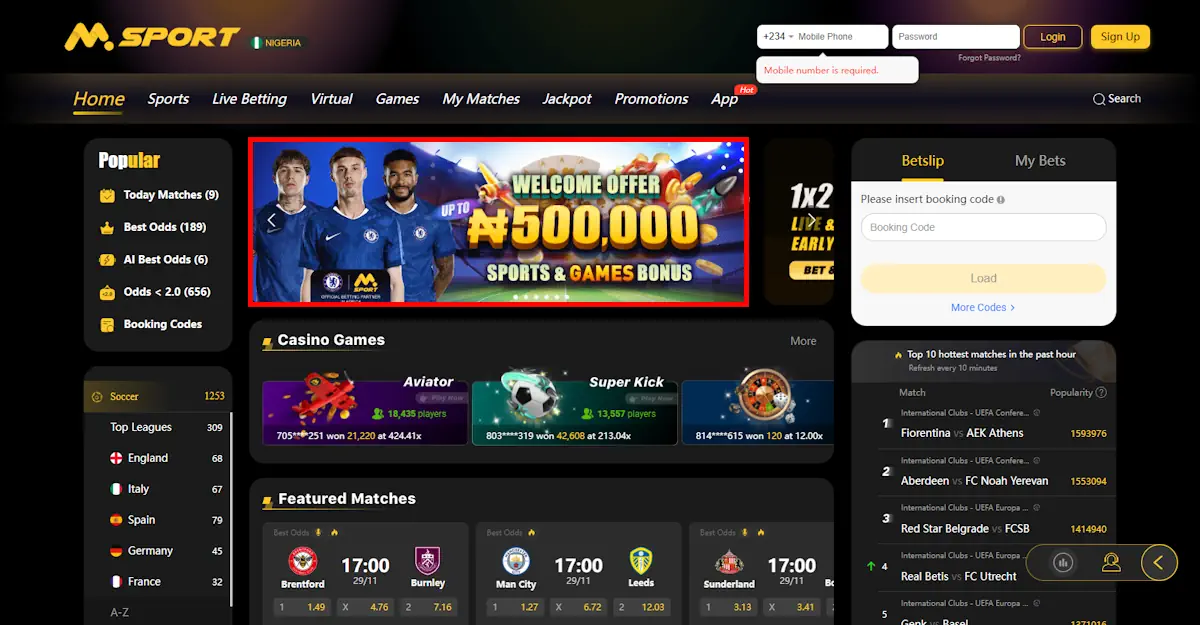 Msport Casino Welcome bonus Screenshot